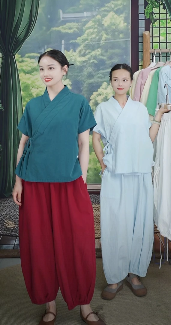 七初棉麻布衣2025夏季薄款25支棉麻松紧收脚灯笼裤