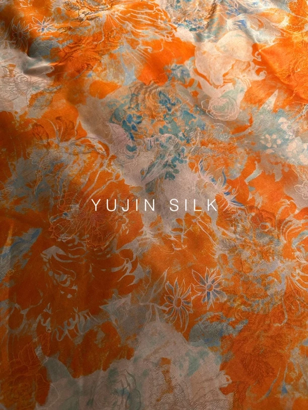 「涅槃」YUJIN SILK 花萝红云纱桑蚕丝114左右门幅24-26姆