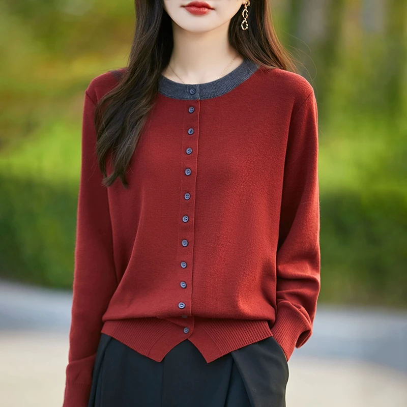 精纺开衫女羊毛衫100%纯羊毛春装新款外搭毛衣针织衫