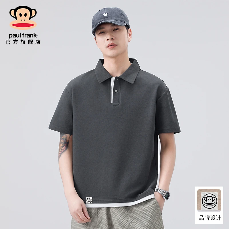PaulFrank/大嘴猴短袖polo衫男夏季新款日系复古宽松休闲翻领t恤