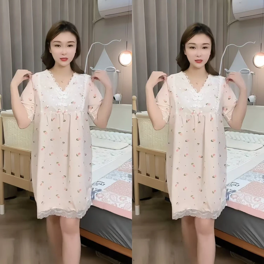 网红新款家居服洋气可爱中长款夏季新款女士居家服减龄睡衣女夏季