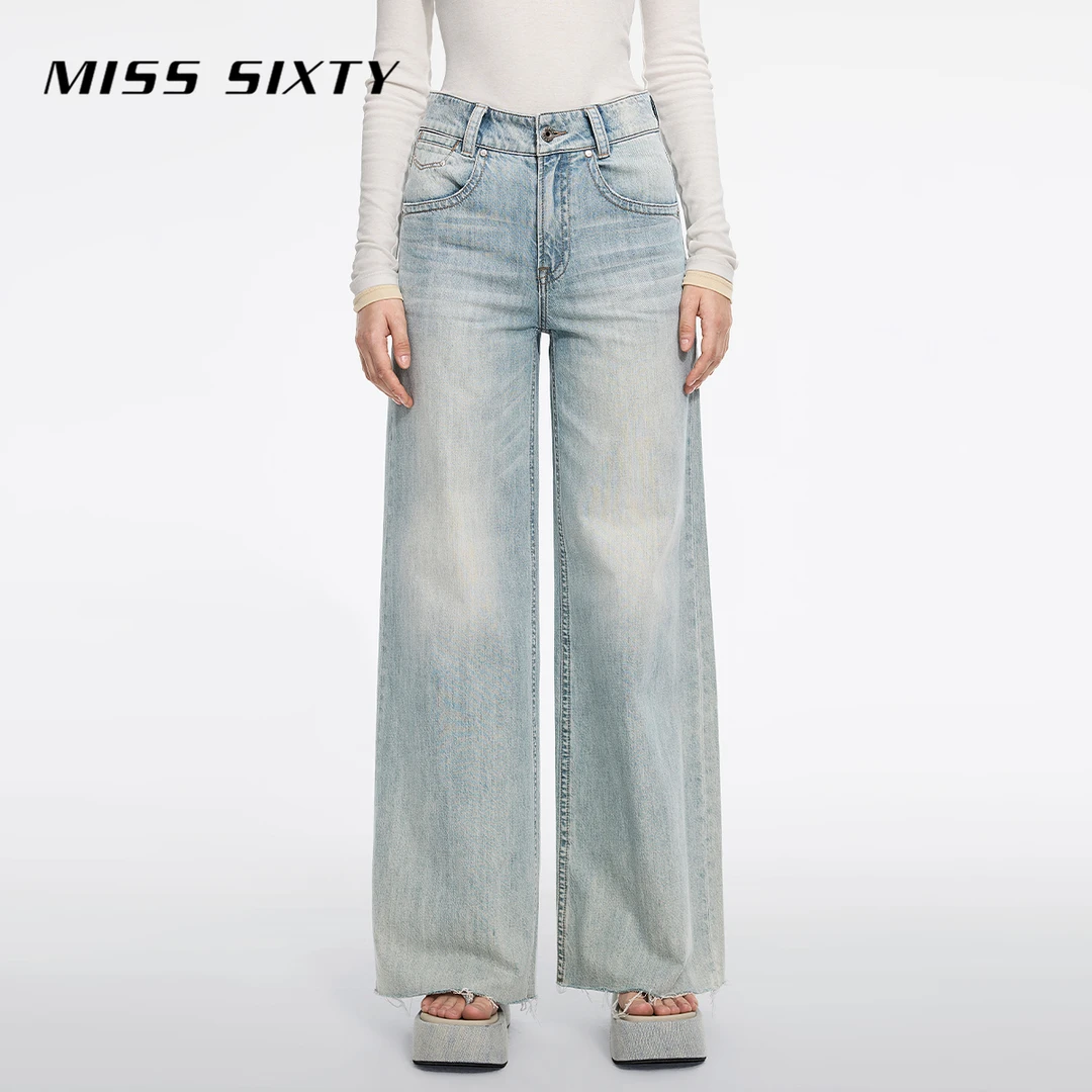 【进口牛仔面料】Miss Sixty2025春季新款牛仔裤女做旧磨破喇叭裤