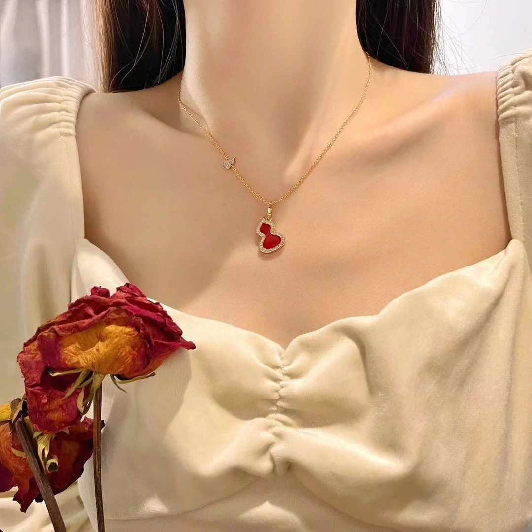 钛钢项链 钛钢项链红色简约新款时尚项链女葫芦招财转运锁骨链