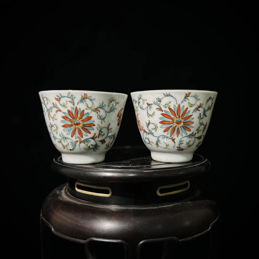 景德镇瓷  釉上粉彩杯（洪福齐天一对）