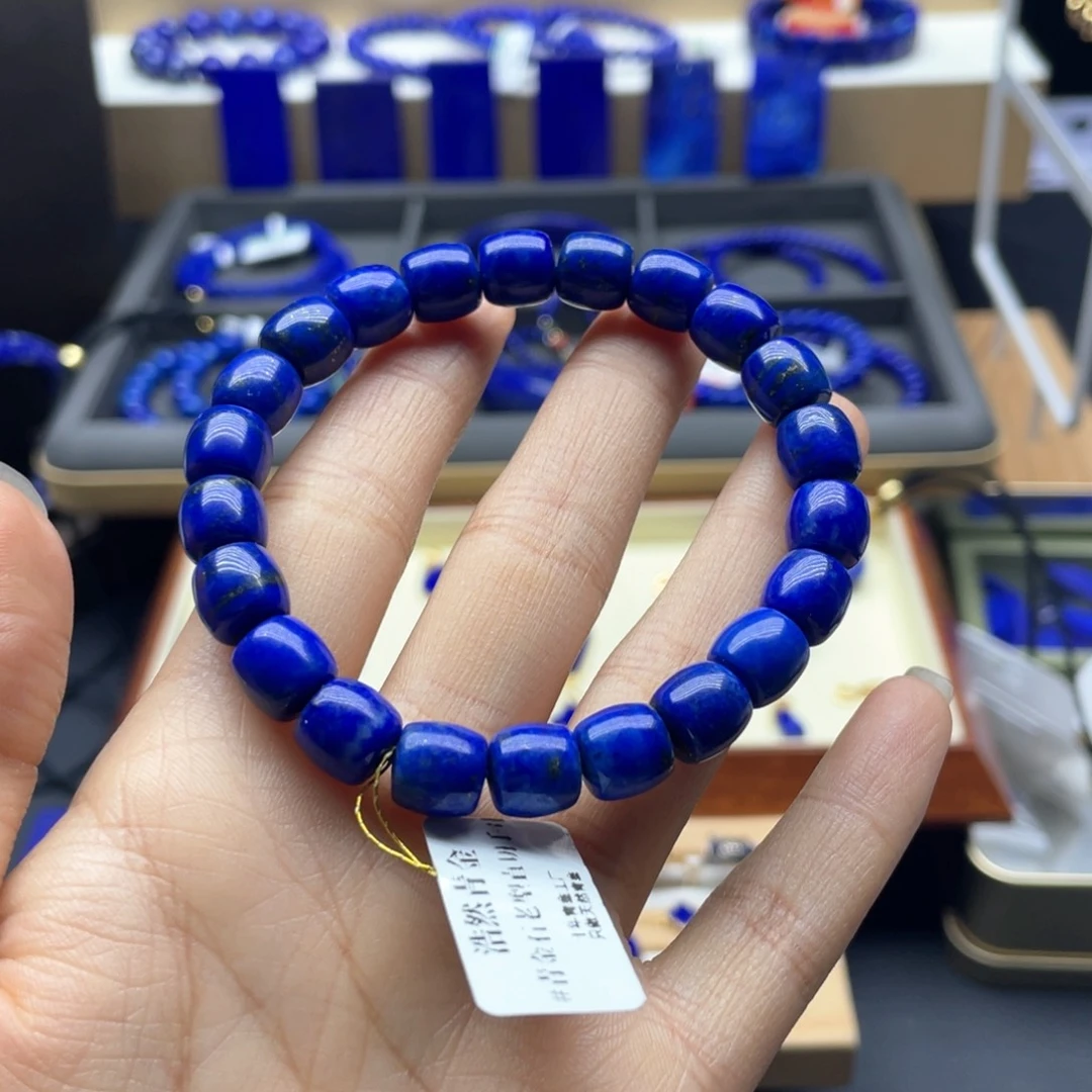 银S925镀金镶嵌青金石手链8+桶珠