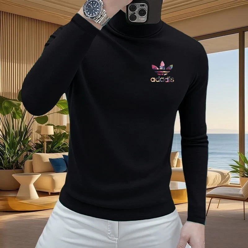 双面德绒打底衫男半高领秋冬季时尚百搭内搭保暖上衣重磅长袖t恤