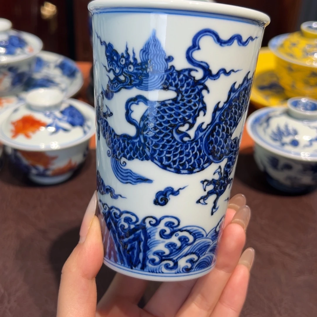 青花雯华堂手绘杯杯