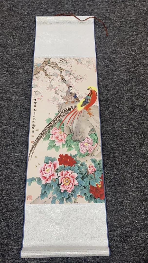 小轴《锦上添花》尺寸1.26米X0.32米卷轴装裱装饰字画书房简约画