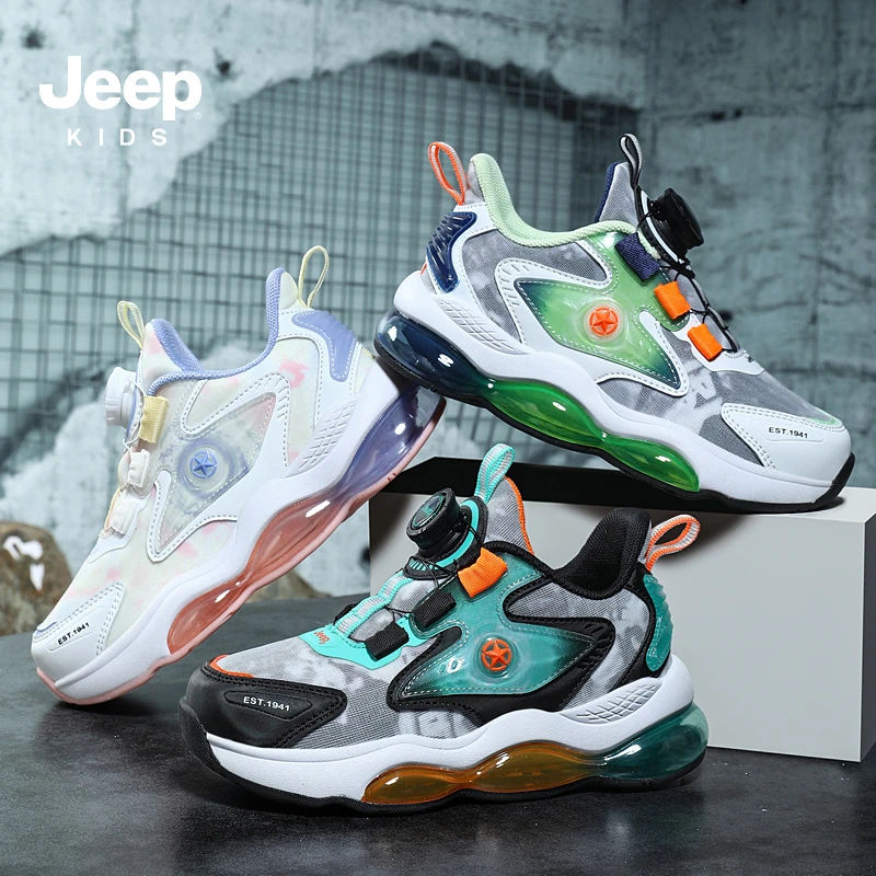 jeep2025春季经典轻质耐磨童鞋气垫减震男童女童户外防水纽扣鞋子