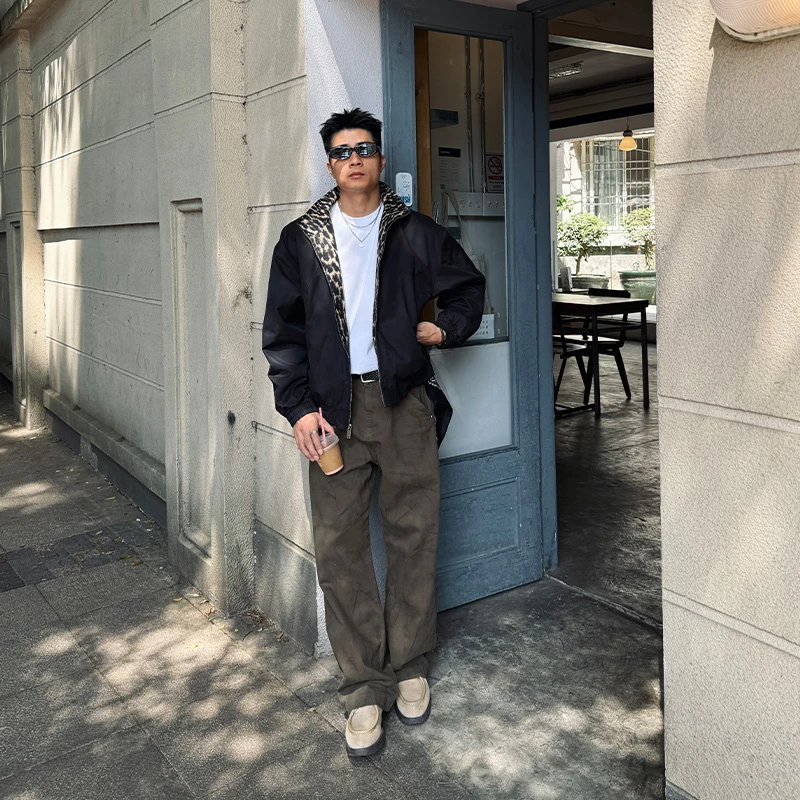 叁号NT 美式复古水洗休闲宽松做旧扎染水波纹阔腿直筒牛仔裤