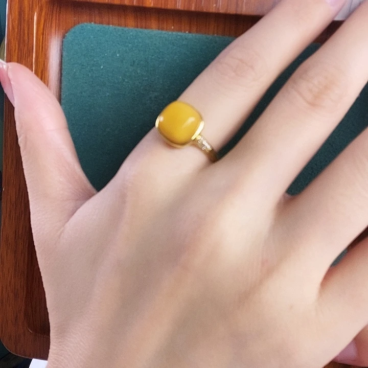 银S925镶嵌蜜蜡戒指戒指
