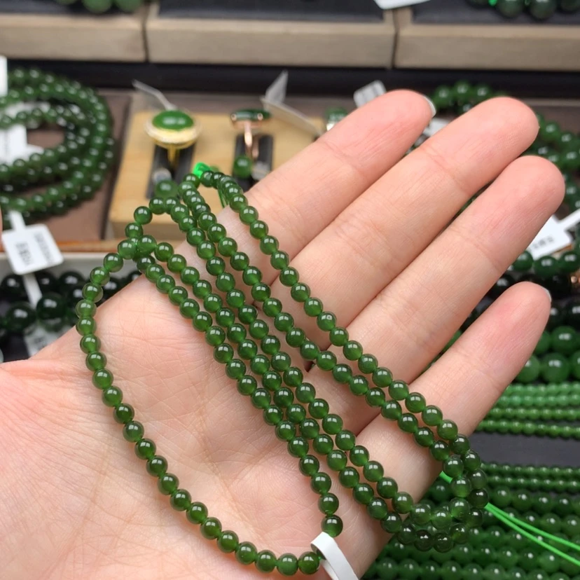 【闪购商品】颈饰未镶嵌和田玉（碧玉）4m菠菜绿无黑