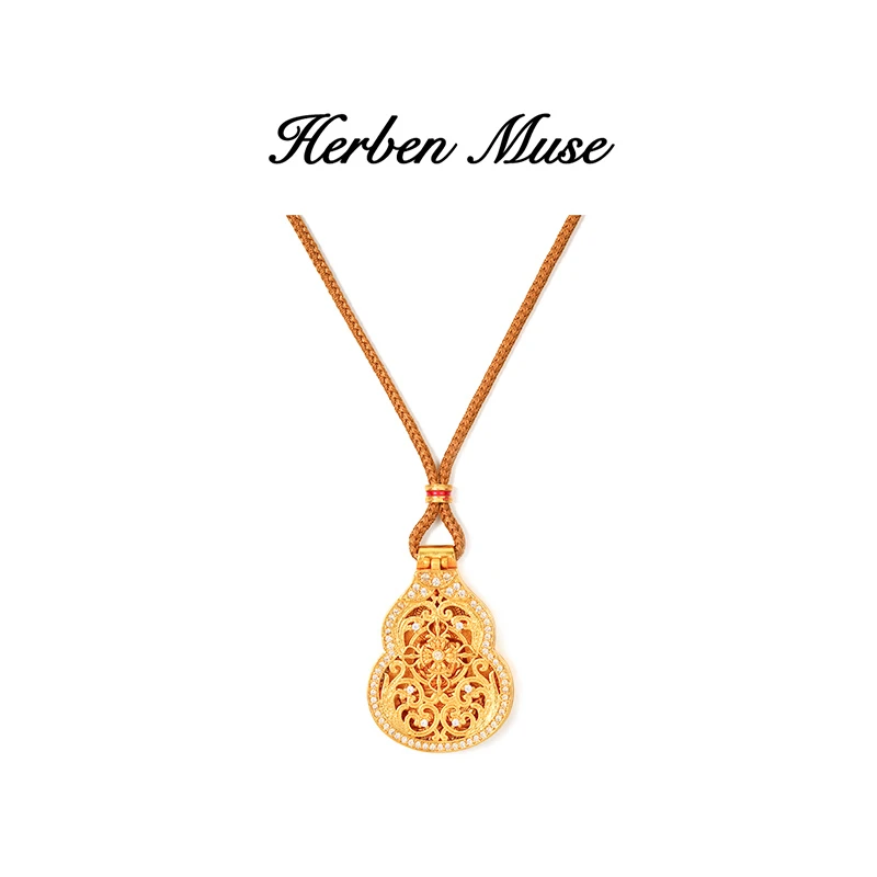 HERBEN MUSE 合金合成锆石吊坠 古法花丝镂空葫芦佛开盖编绳吊坠