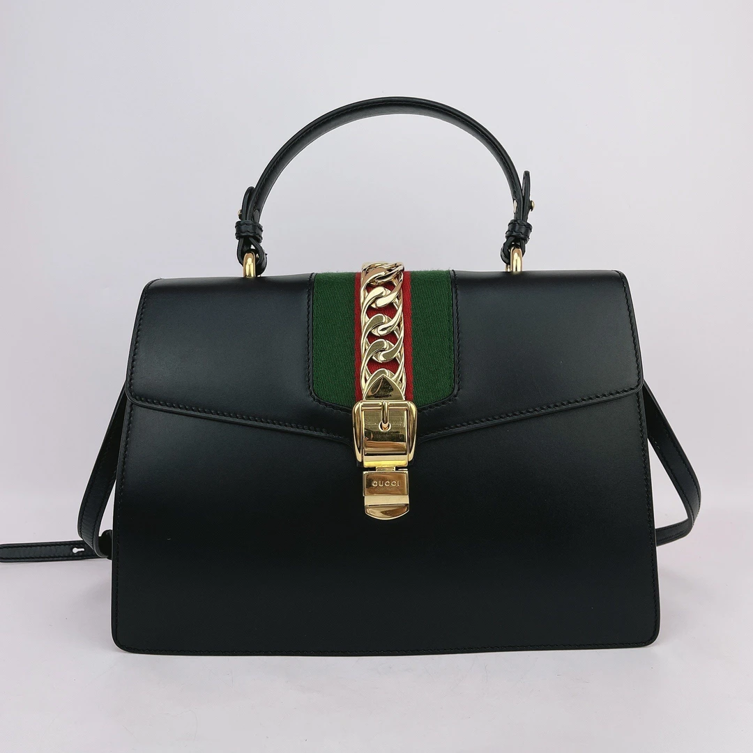 95新 GUCCI/古驰 古驰黑色塞尔维亚手提单肩包底32 L728