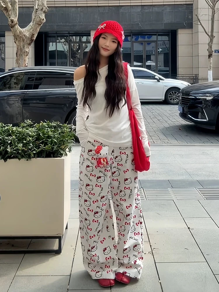 满印HelloKitty白色阔腿