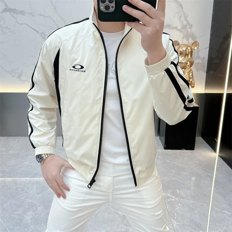 高档欧货潮牌简约字母刺绣立领夹克男时尚休闲商务外套男帅气潮