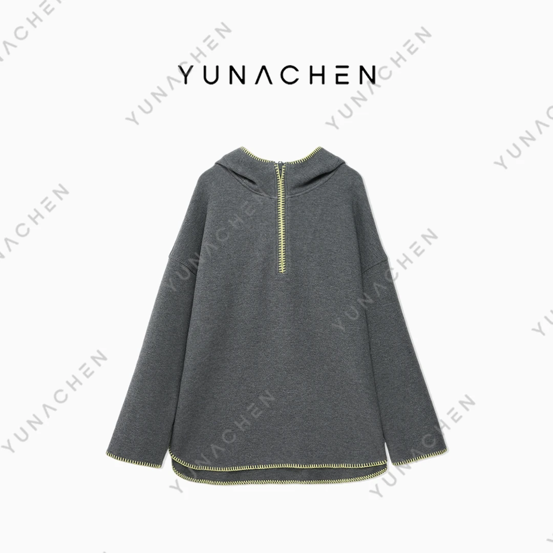 菠萝宝宝yuna【庭轩】ZL28 撞色包边半门襟连帽卫衣外套448-CL-765X