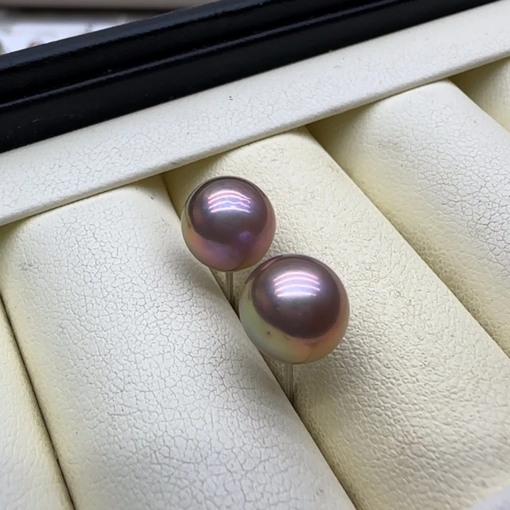 淡水珍珠摆件未镶嵌极光牛油果耳钉8.7mm