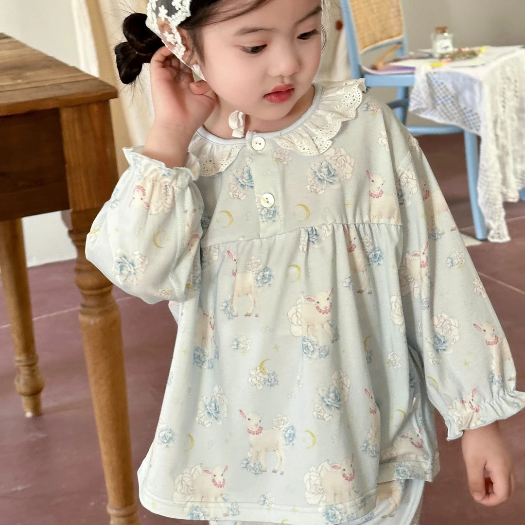 【云朵小葵】成人夏季蓝色梦境两粒扣蕾丝家居服