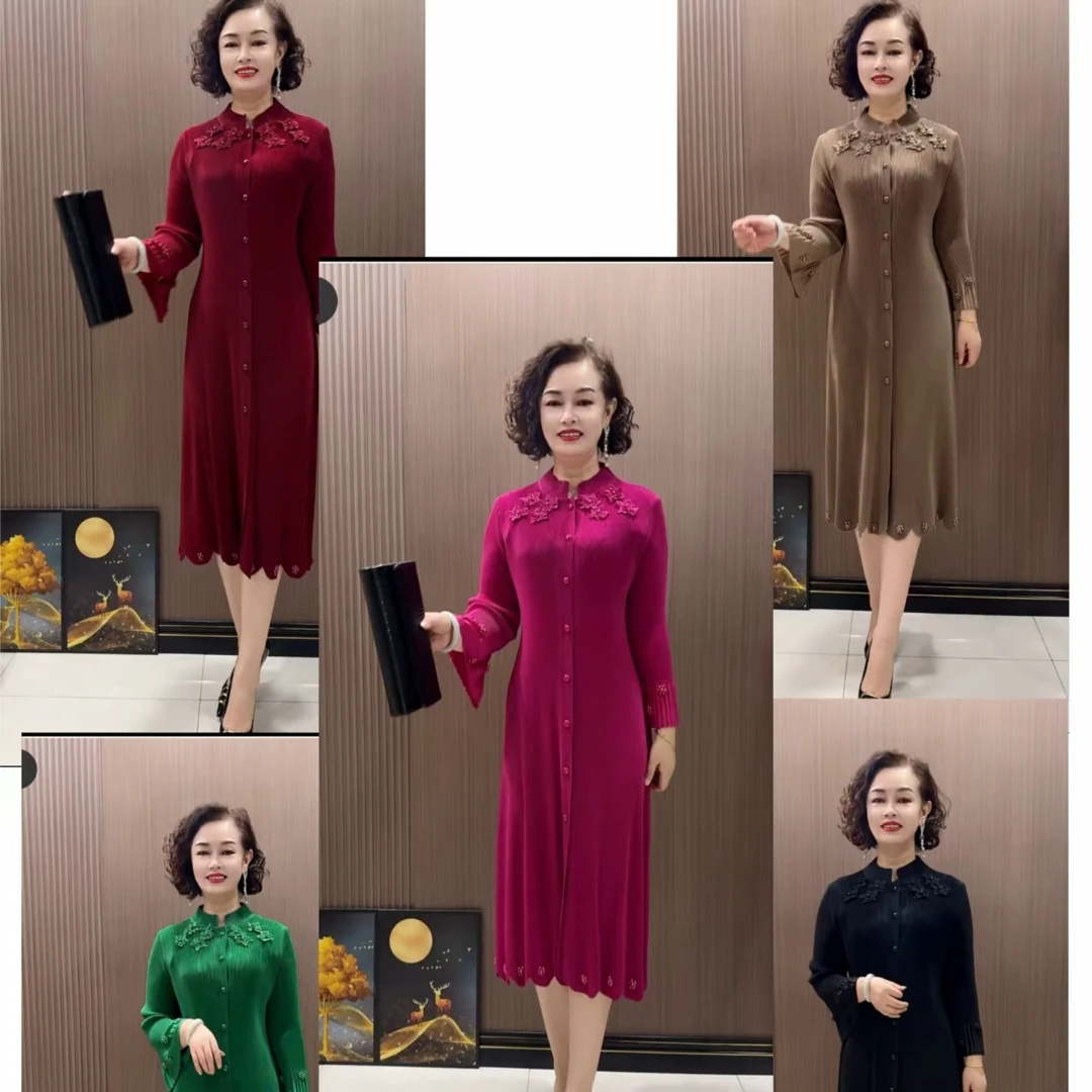 春季新款外套女褶皱弹力遮肉显瘦高档大气显气质时尚减龄女连衣裙