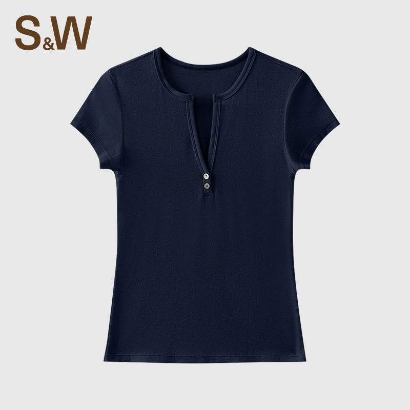 S&W速惟圆领运动女春夏透气简约休闲百搭纽扣上衣4528 z1
