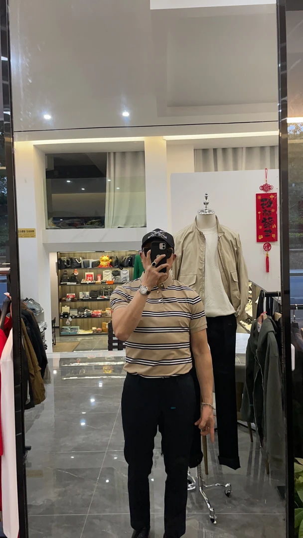 WMHMPH 高端时尚Polo衫时尚百搭条纹男士休闲短袖T恤