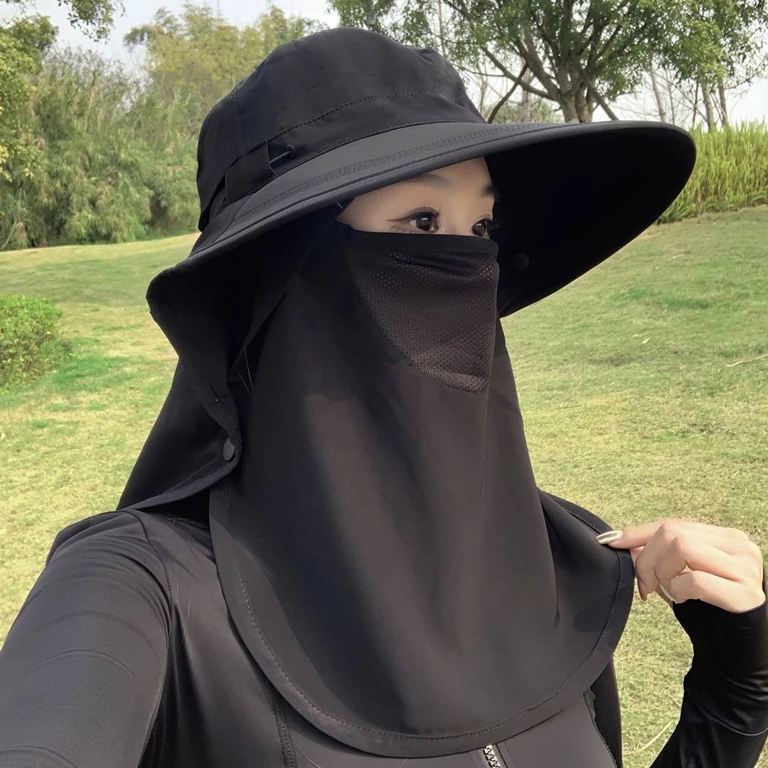 夏季户外女夏透气全方位遮脸防晒面罩护颈紫外线太阳帽一体遮阳帽