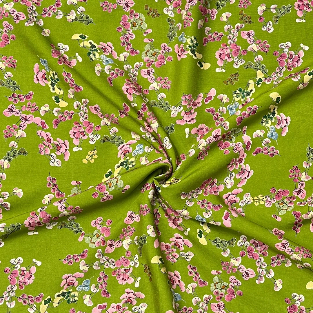 【云锦1店】25219-2号 雕印棉绸绿底粉银杏叶 服装布料面料