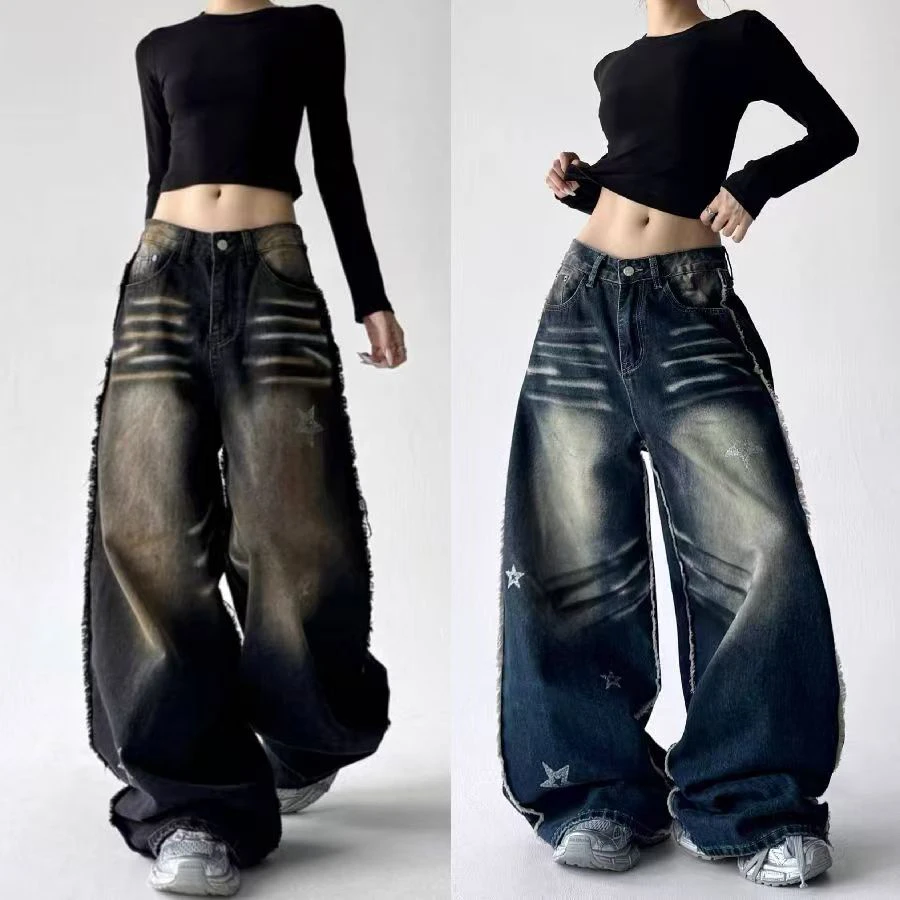 废土风牛仔裤男女2025秋装新款高腰显瘦慵懒松弛感街头宽松阔腿裤