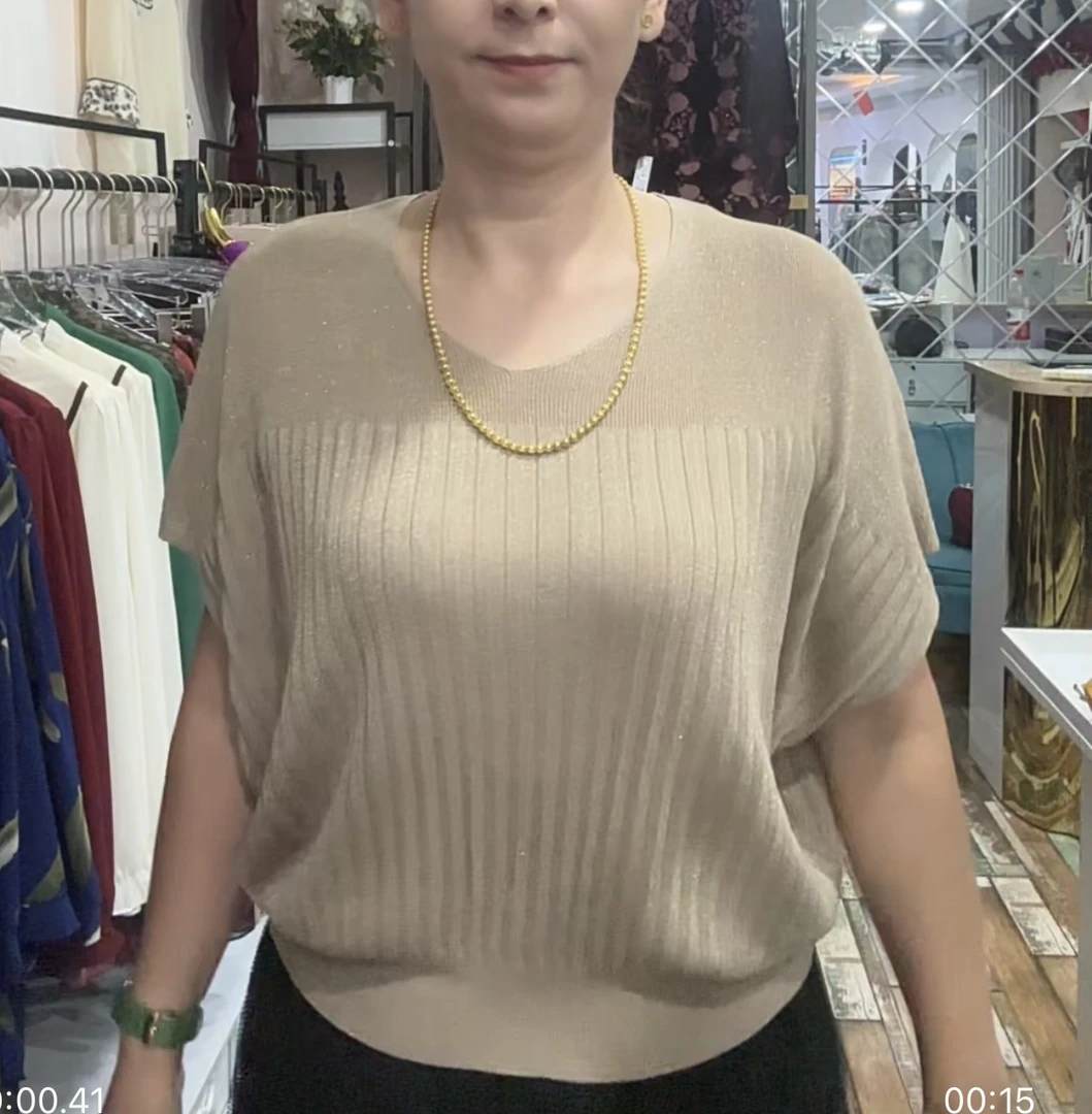 V领夏季包袖薄款蝙蝠袖毛针织衫时尚沙丘废土风