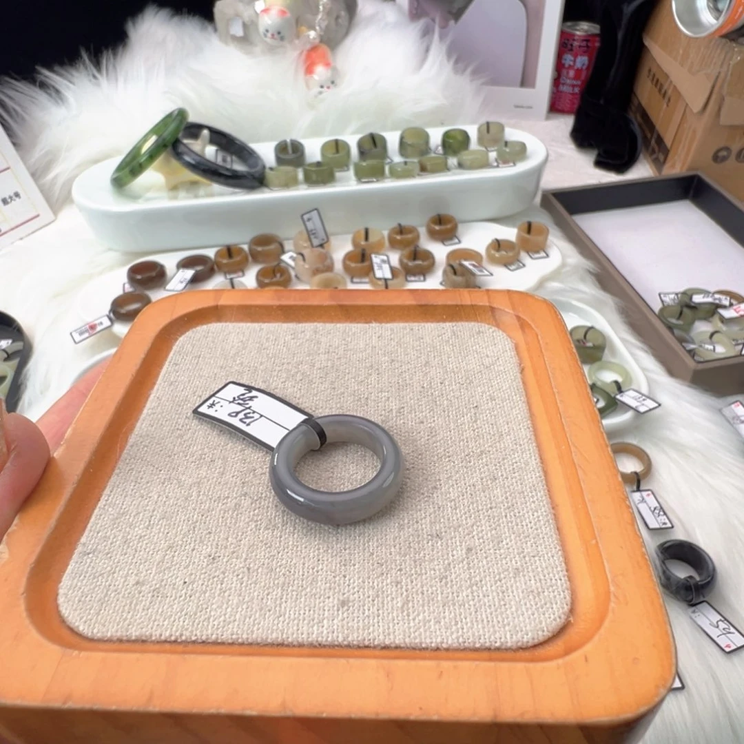 和田玉未镶嵌戒指A35烟紫泥鳅背17.2不退换