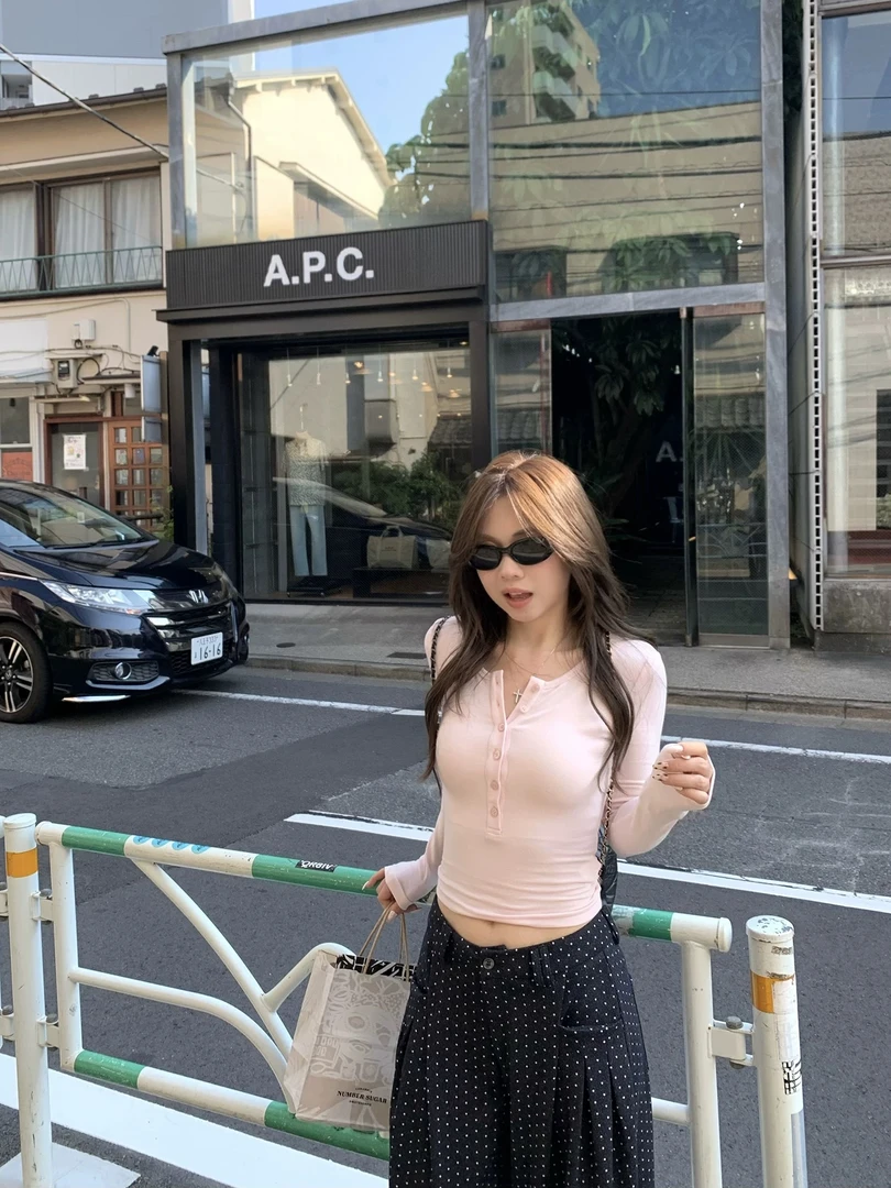 粉色亨利衫长袖t恤女士修身内搭打底衫25秋新款单穿早秋薄款上衣