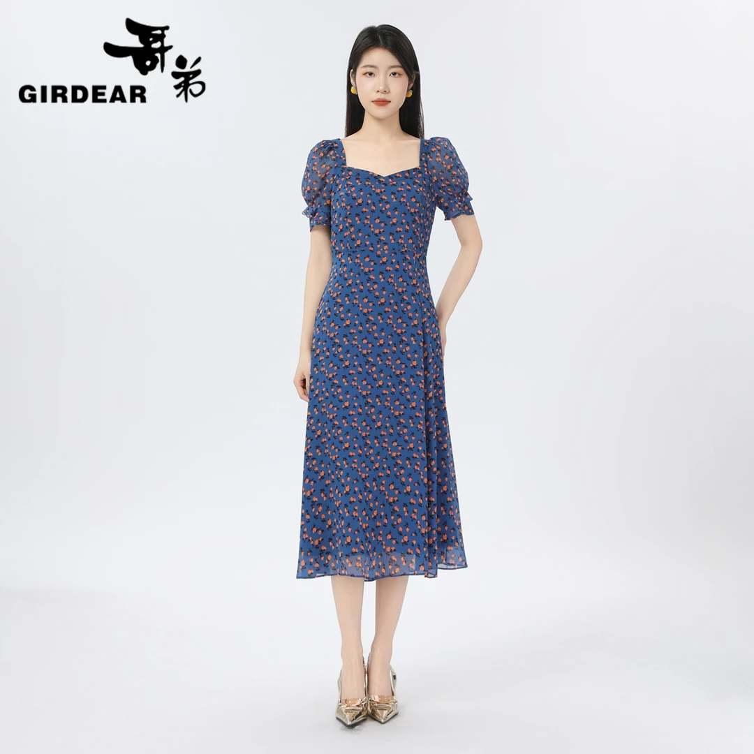 GIRDEAR/哥弟新款气质优雅显瘦印花设计显瘦百搭连衣裙1500483
