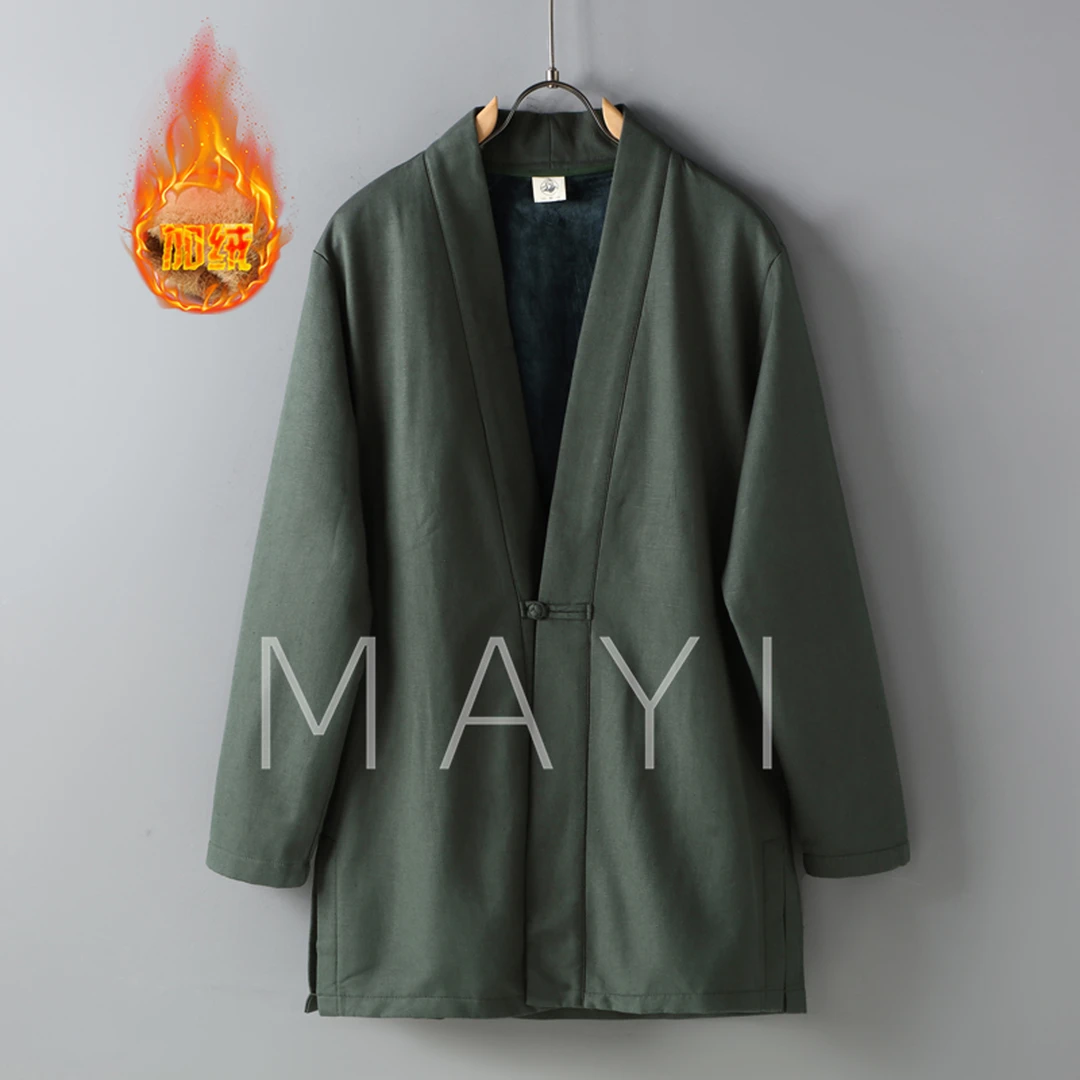 加绒加厚亚麻披风茶服禅意僧服中国风棉麻汉服开衫道袍服夹克外套