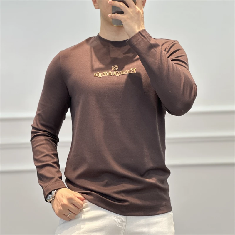 <古帝特尼>秋冬季新款男士胶印亲肤莫代尔柔感纯色圆领长袖Z-2383