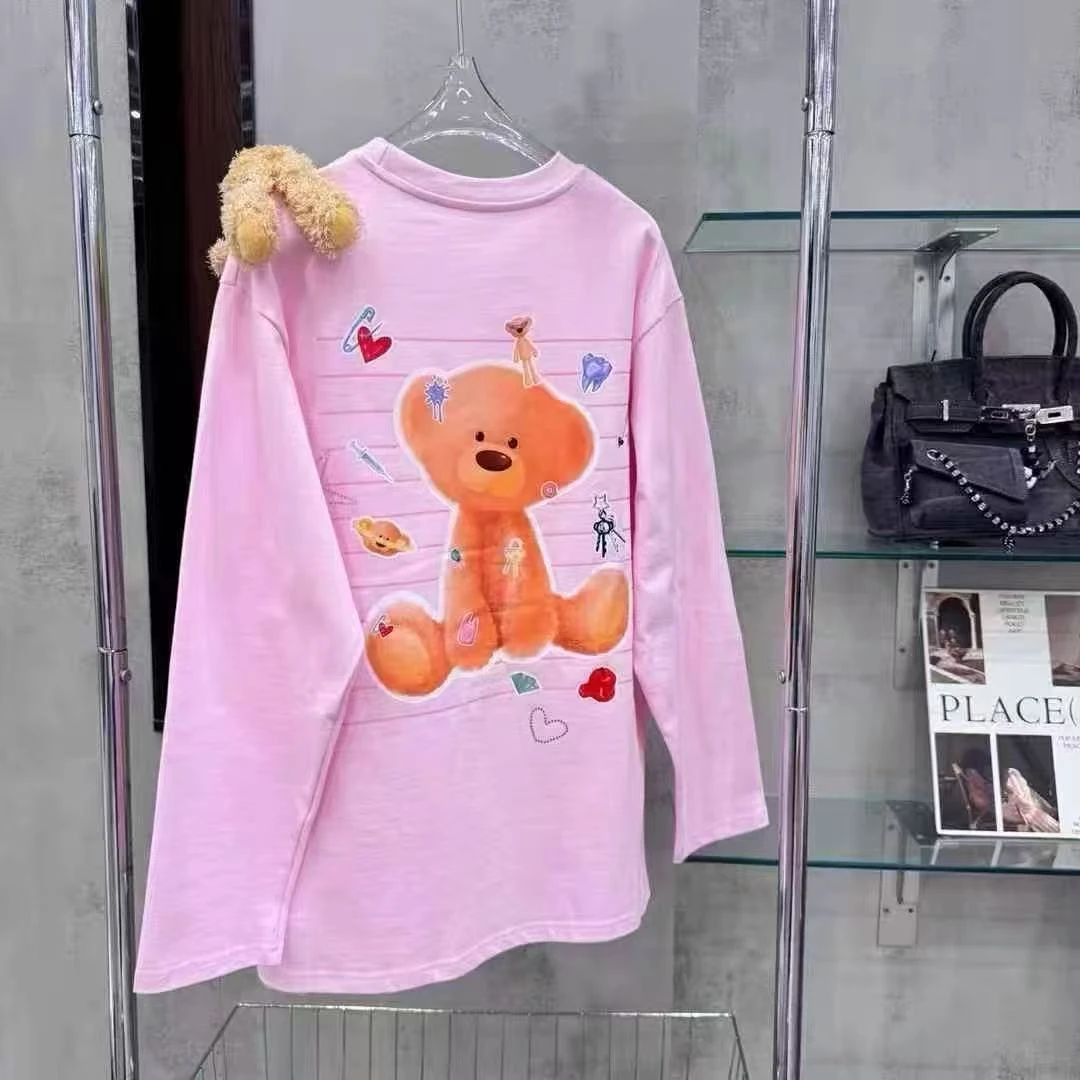 【贴纸小熊】早秋新款立体小熊玩偶百搭卡通趣味动画印花长袖T(145)
