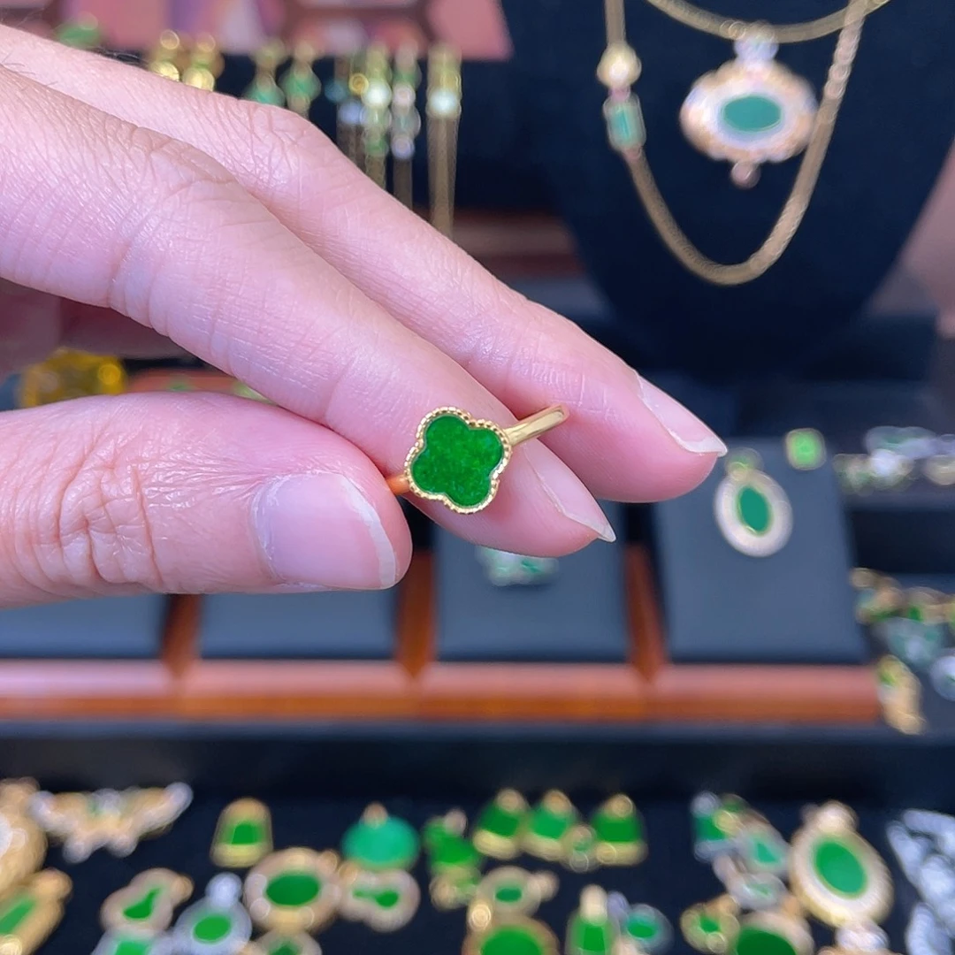 翡翠银S925镀金镶嵌戒指