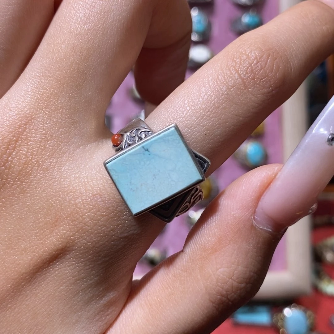 绿松石银S925镶嵌戒指