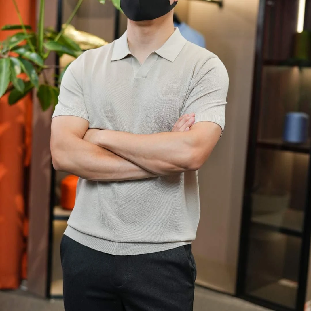 男士高品质商务polo衫海鸥领针织短袖T恤百搭纯色透气薄款简约