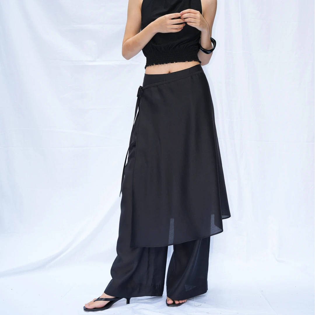 NaNaNew YAN"梅你不行"立体剪裁系带阔腿半身裙裤女夏款一裤两穿