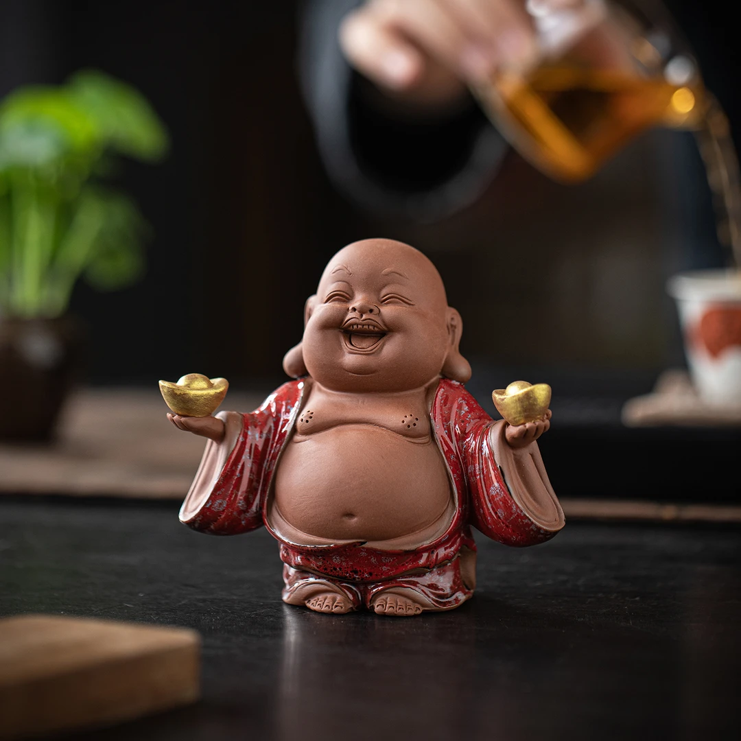 紫砂大肚弥勒佛茶宠摆件招财笑佛中式家居客厅茶室茶桌面装饰礼品