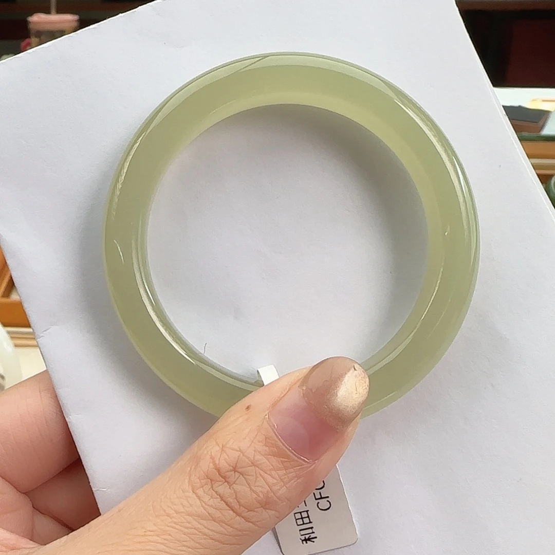 和田玉未镶嵌手镯冰胶 爆汁青提 正圈55-56