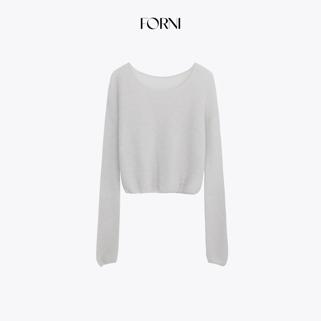 FORNI 下午茶 0压阿尔巴卡羊驼毛羊毛法式透视感宽松罩衫上衣