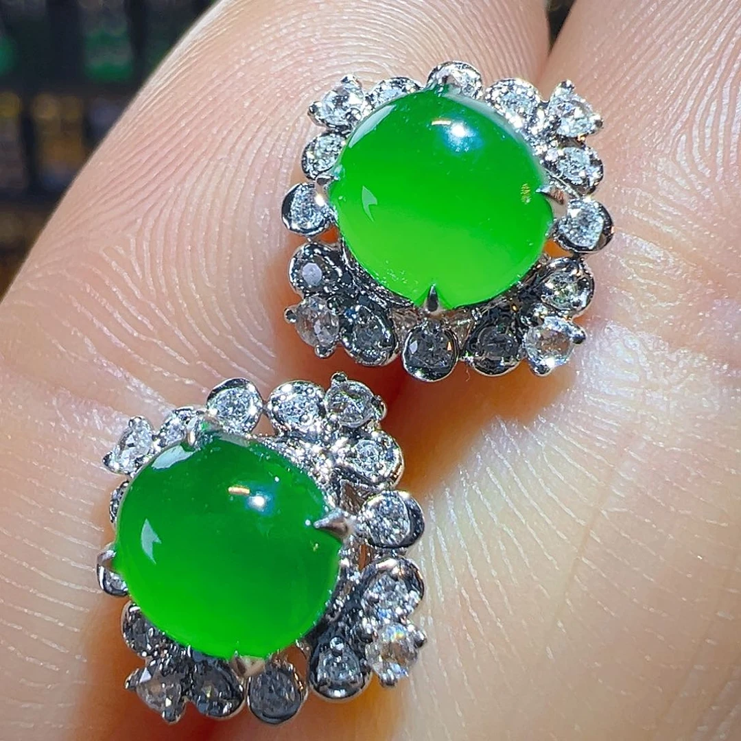 翡翠18K金镶嵌耳饰签收后24小时鉴赏期