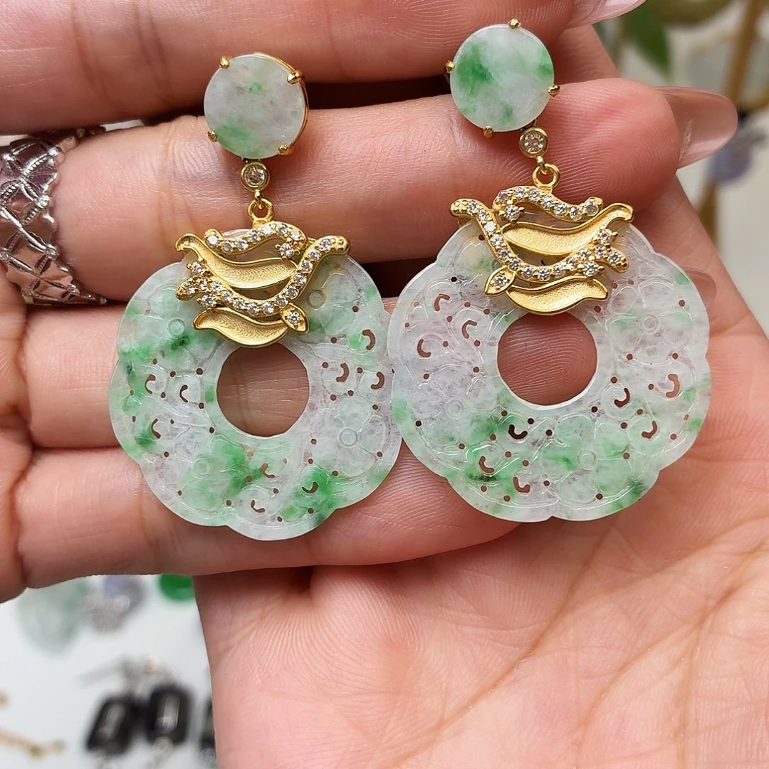 谁***宝翡翠银S925镶嵌耳饰缅料