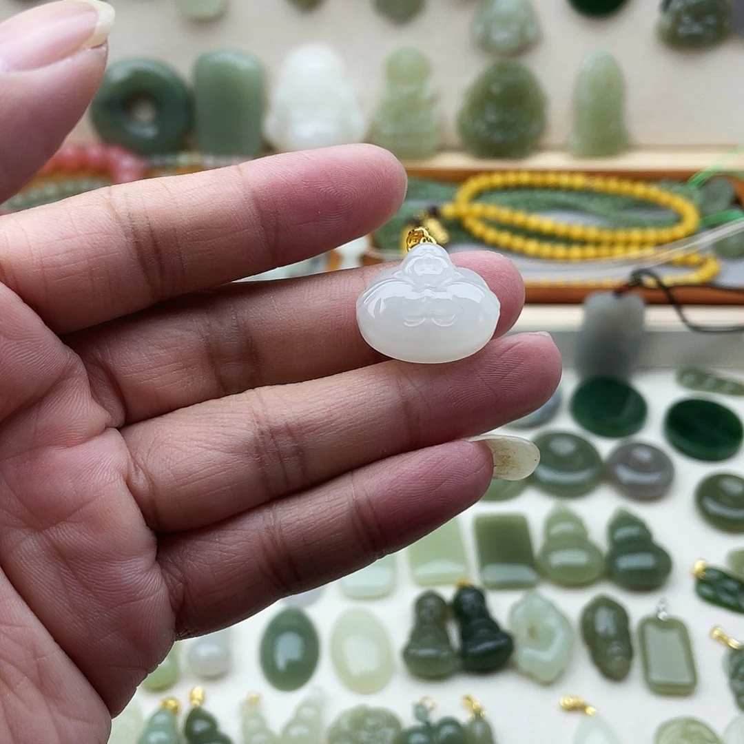 和田玉银S925镶嵌吊坠(不含链)