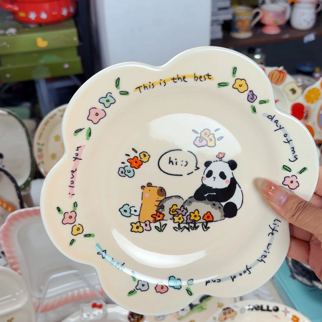 陶瓷摩登熊猫派对八寸餐盘全品花边