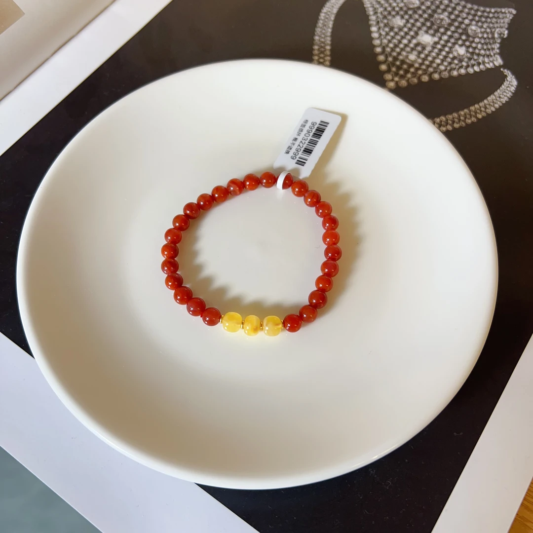 6mm天然南红蜜蜡手串DIY单圈