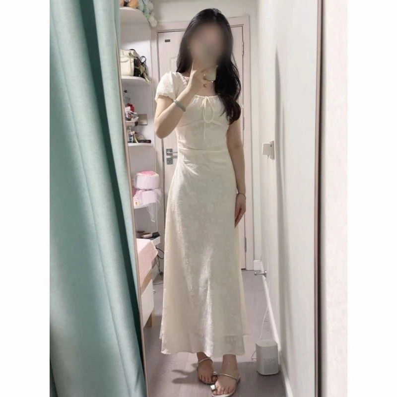 夏季连衣裙提花长裙法式连衣裙裙子修身显瘦千金风