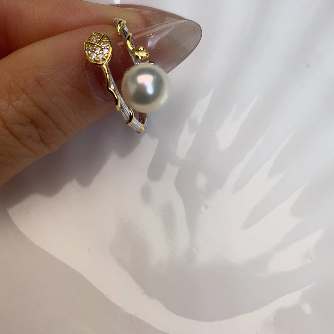 戒指银S925镶嵌海水珍珠